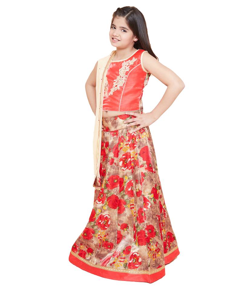 Red silk printed stitched   lehenga &   choli with dupatta