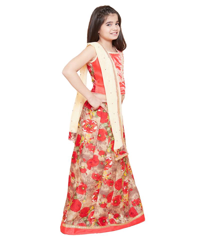 Red silk printed stitched   lehenga &   choli with dupatta
