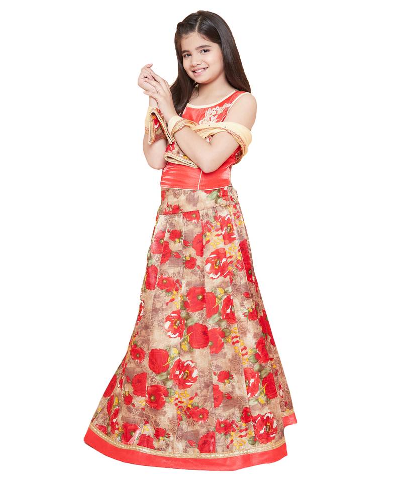 Red silk printed stitched   lehenga &   choli with dupatta