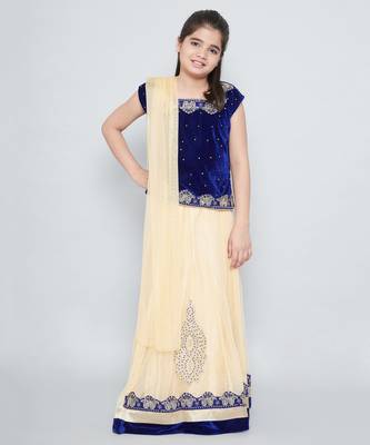 Beige Net Embroidered stitched   lehenga &   choli with dupatta 1