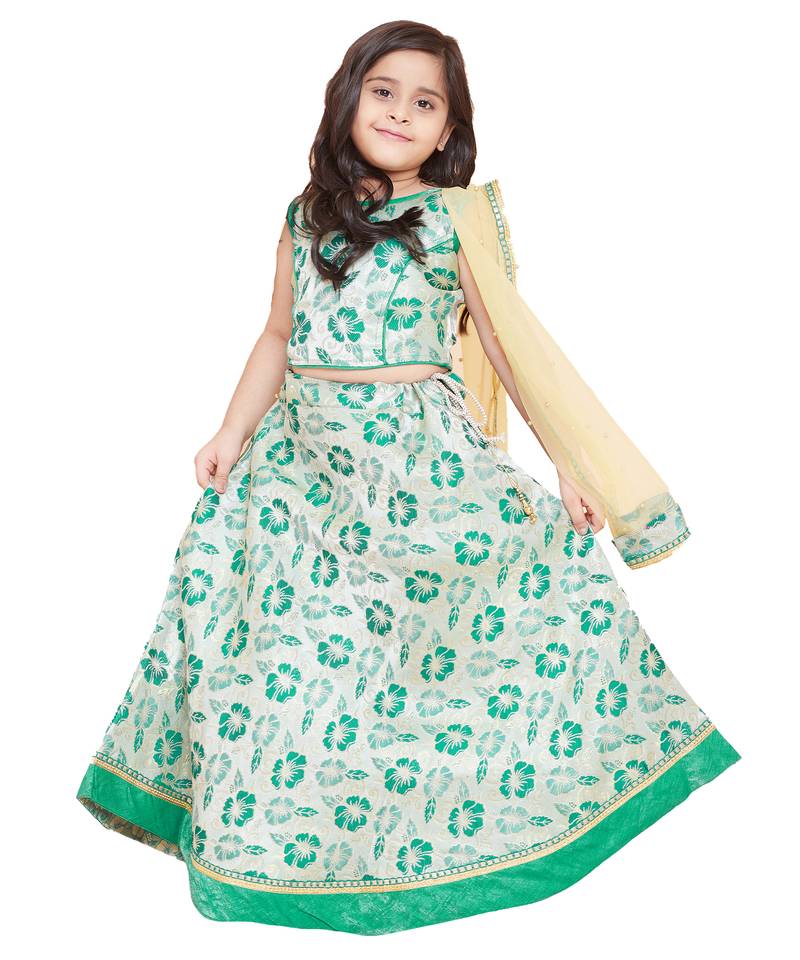 green Jacquard printed stitched   lehenga &   choli with dupatta