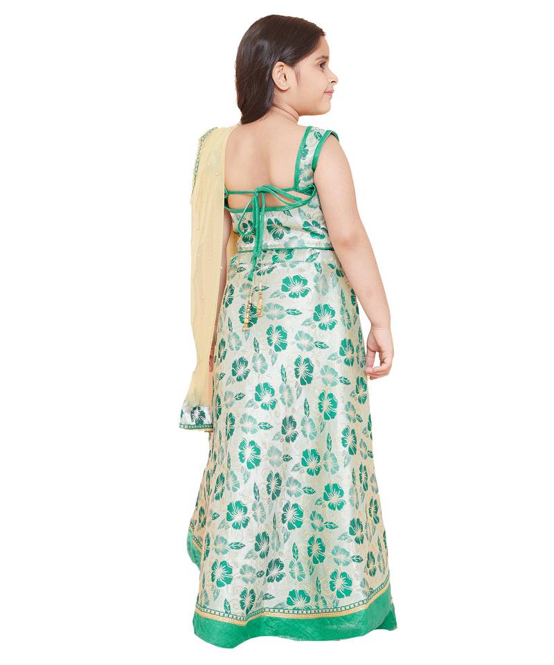 green Jacquard printed stitched   lehenga &   choli with dupatta