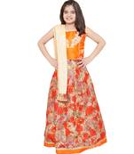 Orange silk printed stitched   lehenga &   choli with dupatta