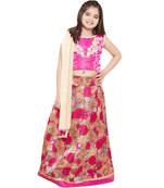 Pink silk printed stitched   lehenga &   choli with dupatta