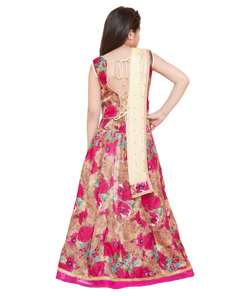 Pink silk printed stitched   lehenga &   choli with dupatta
