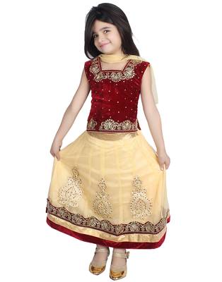 Maroon Net Embroidered stitched   lehenga &   choli with dupatta 1