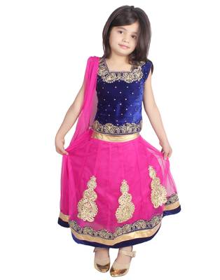 Pink Net Embroidered stitched   lehenga &   choli with dupatta 1