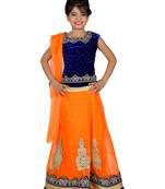 Orange Net Embroidered stitched   lehenga &   choli with dupatta