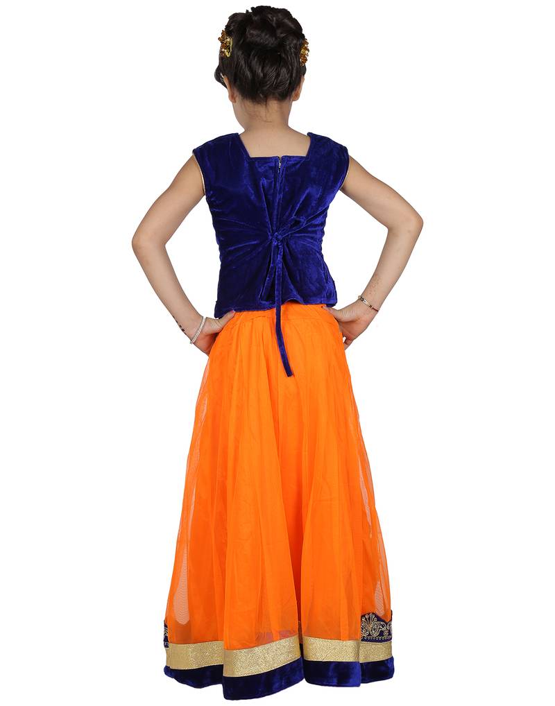 Orange Net Embroidered stitched   lehenga &   choli with dupatta