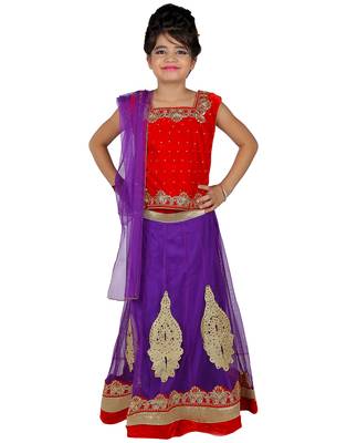 Purple Net Embroidered stitched   lehenga &   choli with dupatta 1