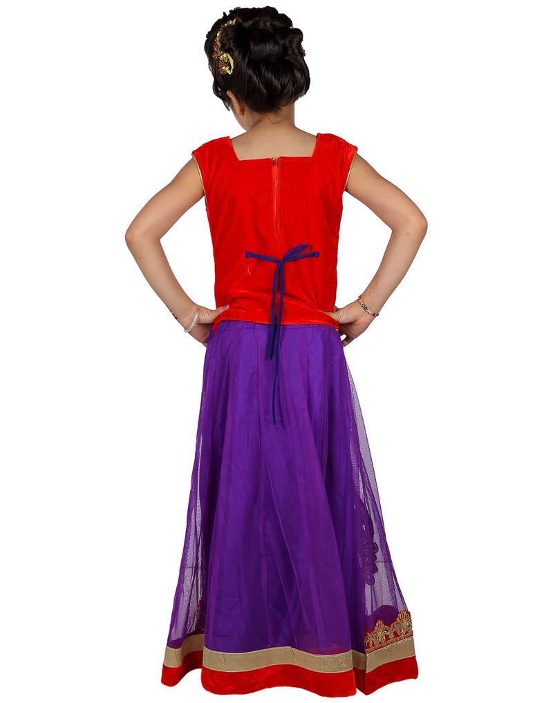 Purple Net Embroidered stitched   lehenga &   choli with dupatta