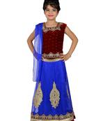Blue Net Embroidered stitched   lehenga &   choli with dupatta