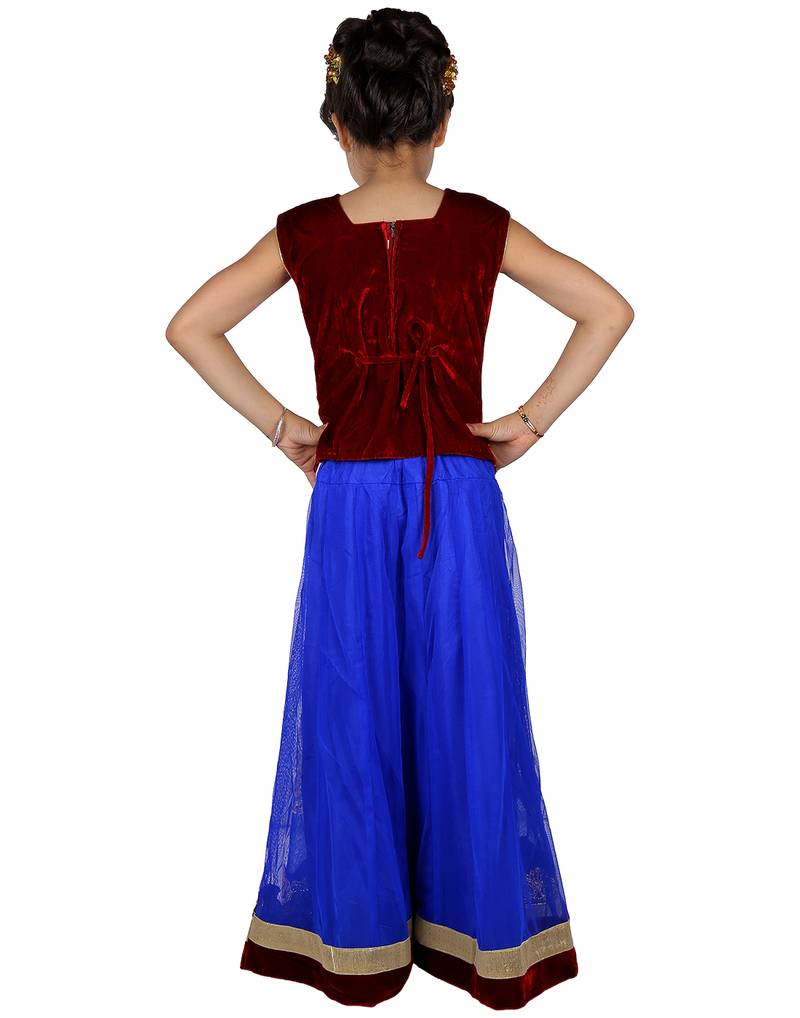 Blue Net Embroidered stitched   lehenga &   choli with dupatta