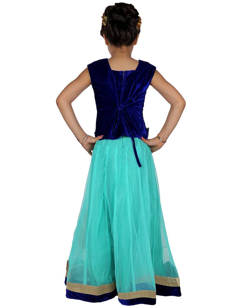 green Net Embroidered stitched   lehenga &   choli with dupatta