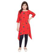 girls Red Rayon printed stitched   kurta with   leging