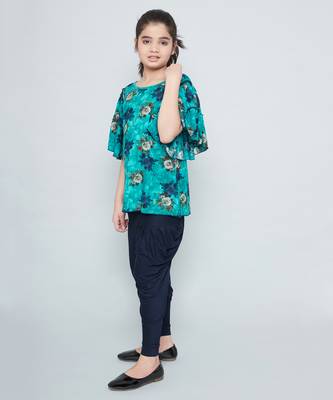 girls Green Rayon printed stitched   kurta with   dhoti 3