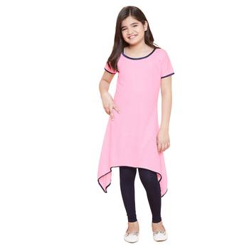 girls Pink cotton printed stitched   kurta with   leging 1