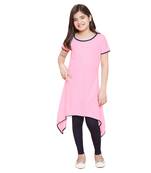 girls Pink cotton printed stitched   kurta with   leging