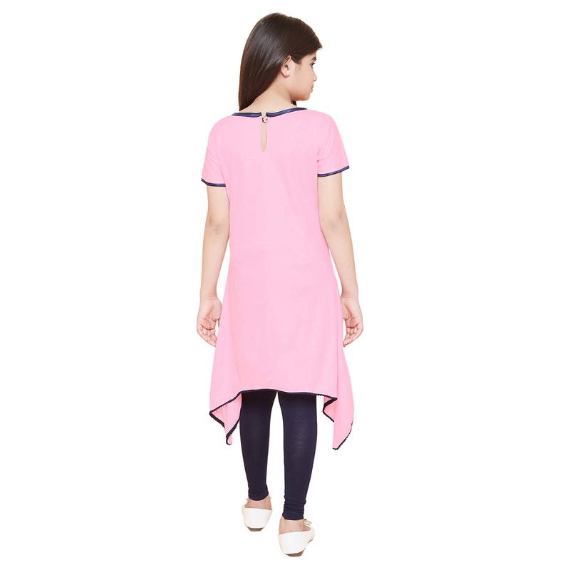 girls Pink cotton printed stitched   kurta with   leging