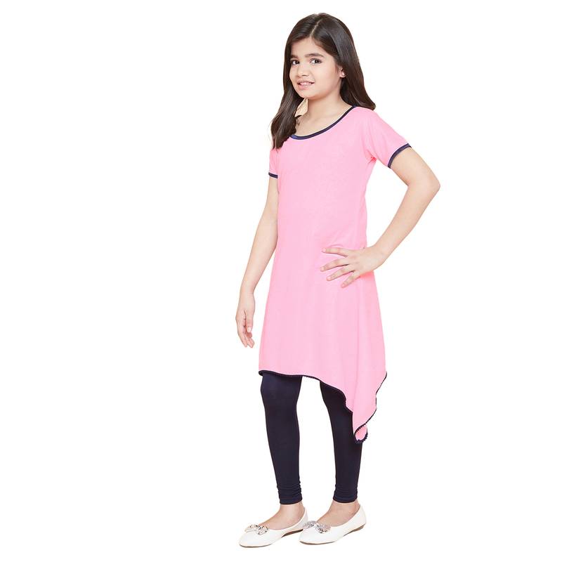 girls Pink cotton printed stitched   kurta with   leging