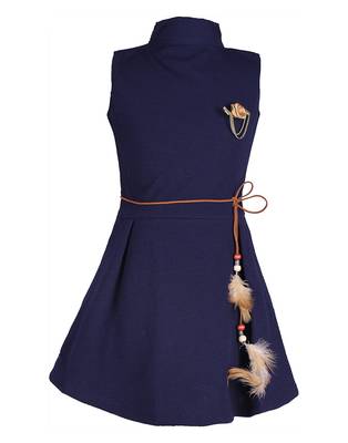 girls blue cotton plain stitched   dress 1