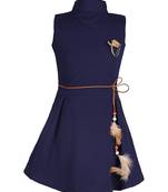 girls blue cotton plain stitched   dress