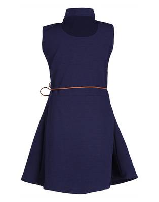 girls blue cotton plain stitched   dress 2