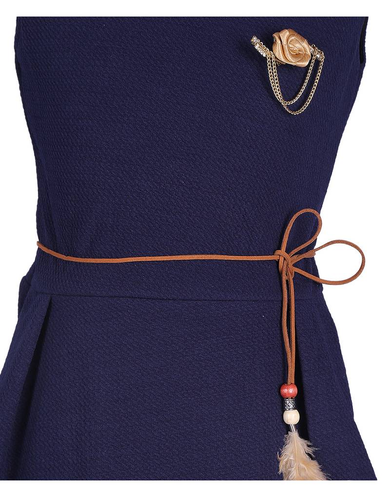 girls blue cotton plain stitched   dress