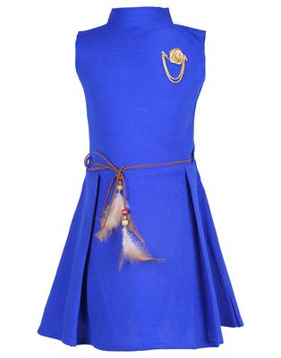 girls Blue cotton plain stitched   dress 1