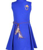 girls Blue cotton plain stitched   dress