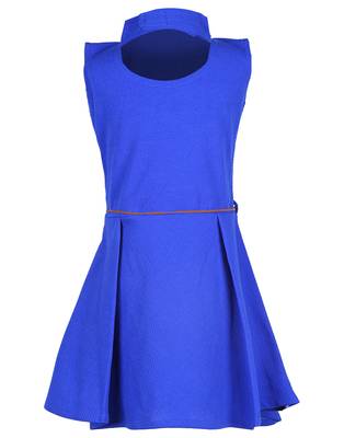 girls Blue cotton plain stitched   dress 2