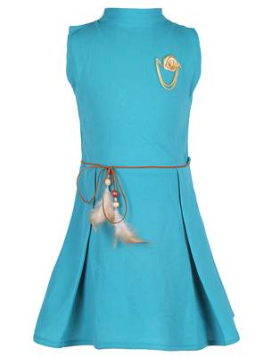 girls Green cotton plain stitched   dress 1
