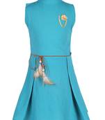 girls Green cotton plain stitched   dress