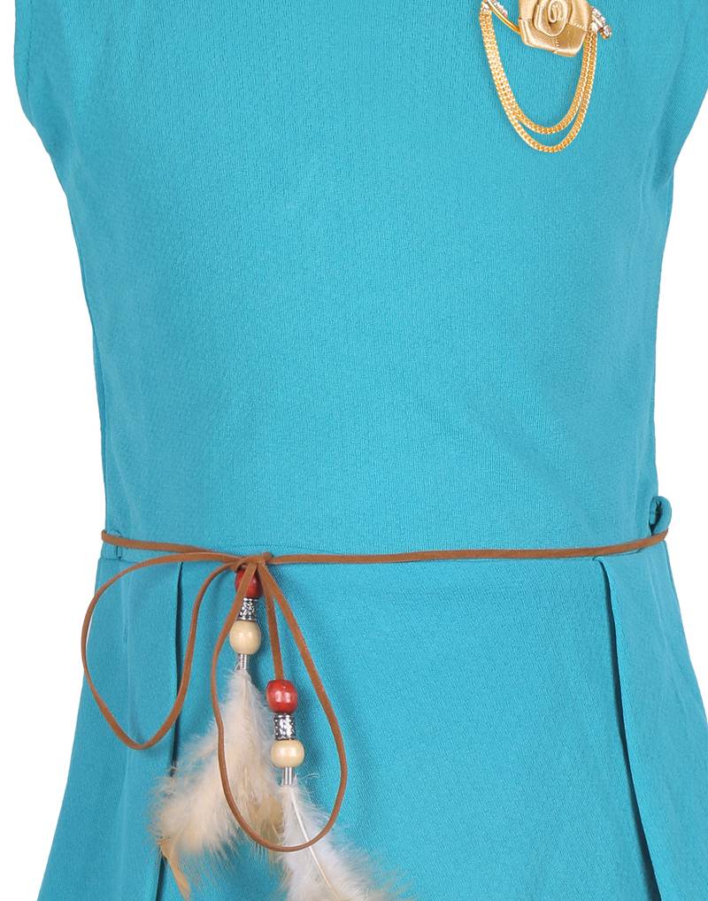 girls Green cotton plain stitched   dress