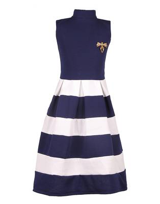 girls blue cotton plain stitched   dress 1