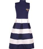 girls blue cotton plain stitched   dress