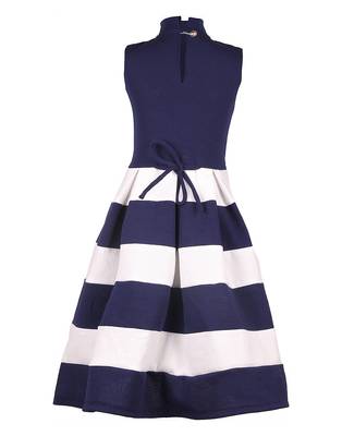 girls blue cotton plain stitched   dress 2