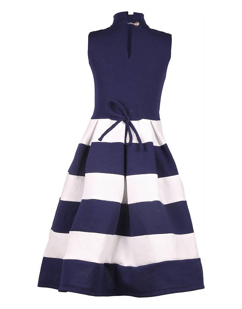 girls blue cotton plain stitched   dress