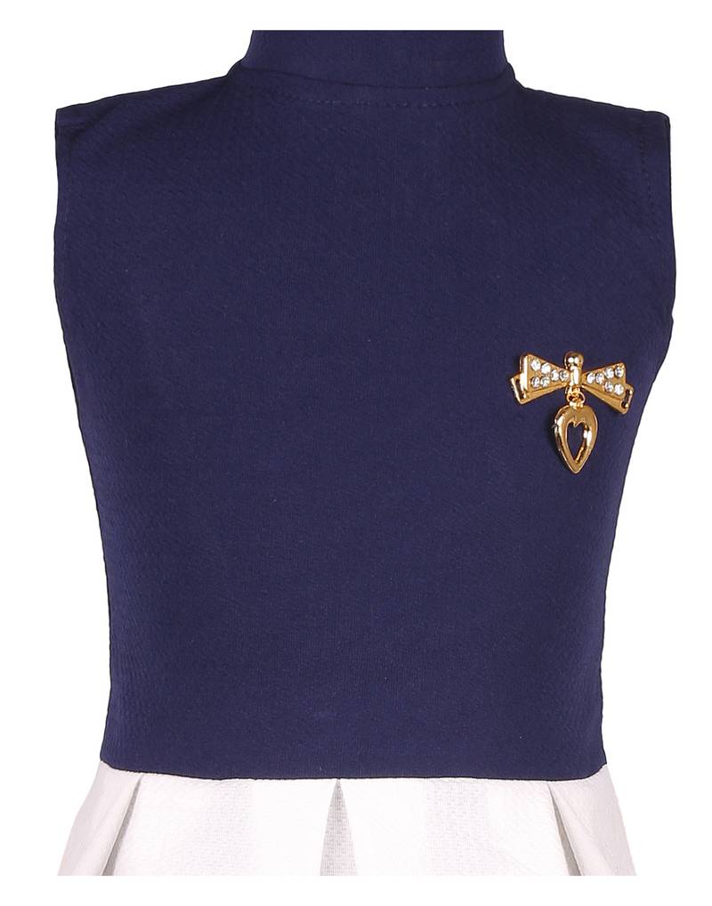 girls blue cotton plain stitched   dress