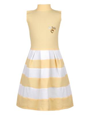 girls Beige cotton plain stitched   dress 1