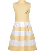 girls Beige cotton plain stitched   dress