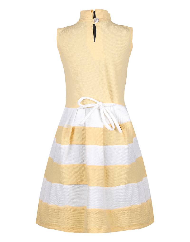 girls Beige cotton plain stitched   dress