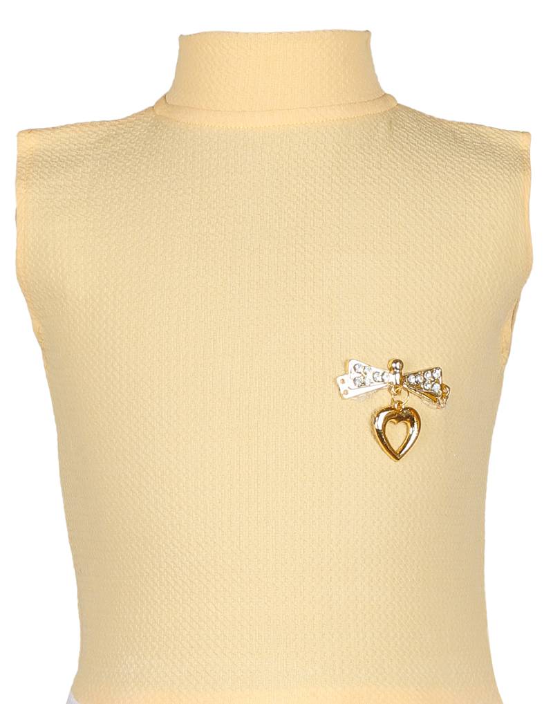 girls Beige cotton plain stitched   dress