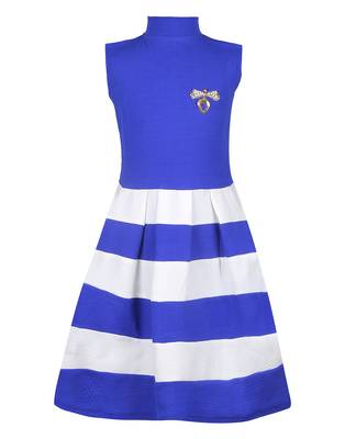 girls blue cotton plain stitched   dress 1