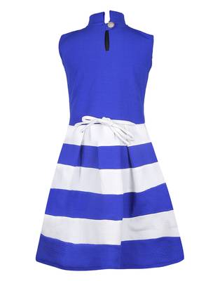 girls blue cotton plain stitched   dress 2