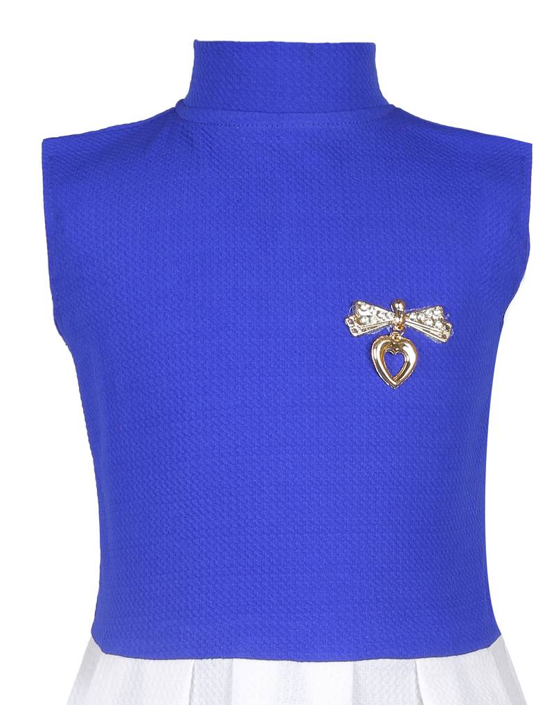 girls blue cotton plain stitched   dress