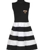 girls Black cotton plain stitched   dress