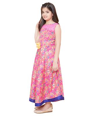 girls Pink silk printed stitched   dress 3