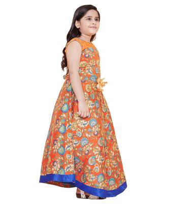 girls Orange silk printed stitched   dress 3