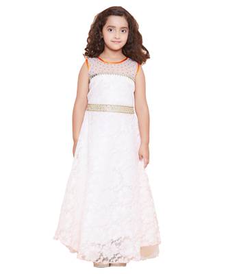 girls White Net printed stitched   dress 1